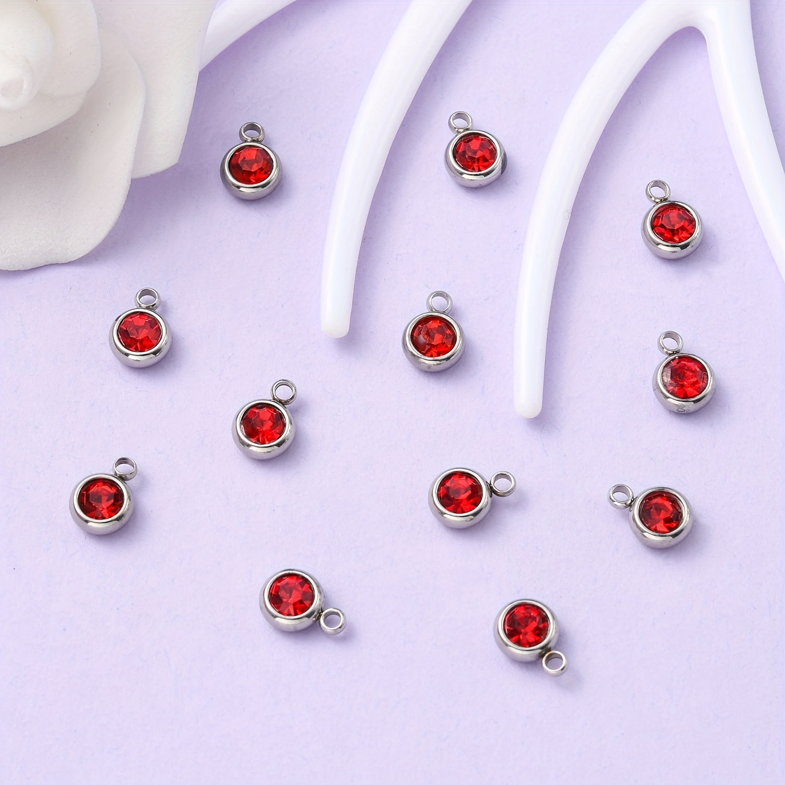 20pcs Red Rhinestone Decor Flat Round Pendants for Jewelry Making